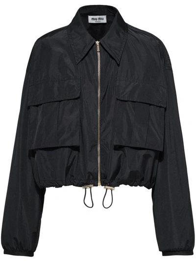 Miu Miu Technical Silk Blouson Jacket In Black
