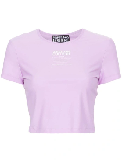 Versace Jeans Couture Logo-print Cropped T-shirt In Purple