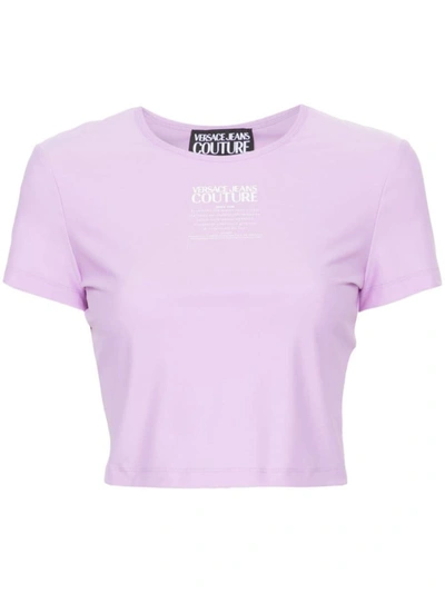 Versace Jeans Couture Logo-print Cropped T-shirt In Lilac
