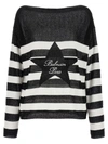 Balmain Gestreifter Pullover Mit U-boot-ausschnitt In White/black