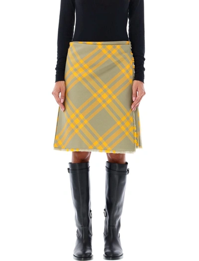 Burberry Check A-line Kilt Skirt In Yellow