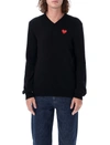 Comme Des Garçons Play Play Logo Knit Wool V-neck Sweater In 블랙