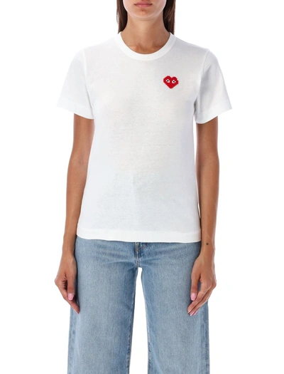 Comme Des Garçons Play Pixel Red Heart T-shirt In White
