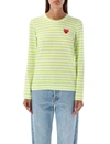 Comme Des Garçons Play Heart Print Striped T-shirt In Green