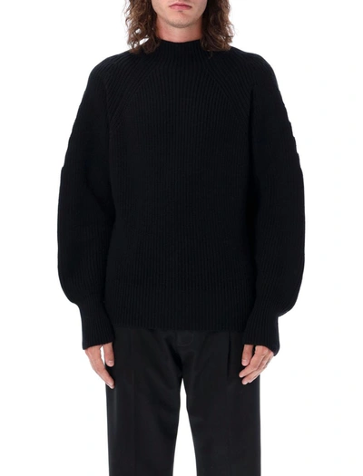 Ferragamo Mock-neck Cable-knit Jumper In Black