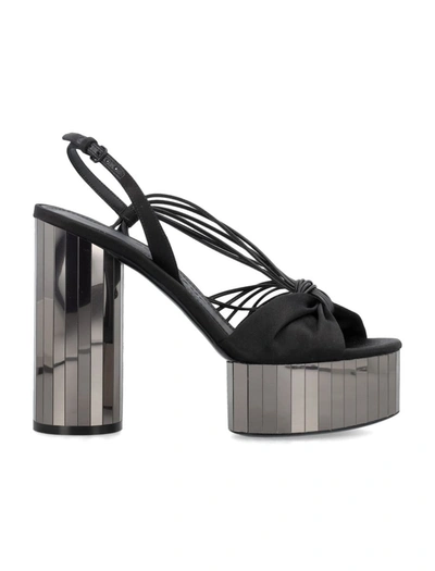 Ferragamo Platform Sandal With Mirrored Heel In Black