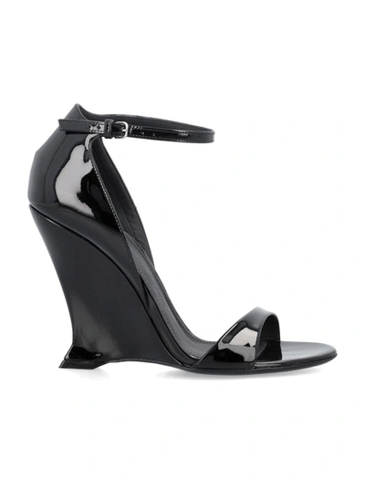 Ferragamo Vidette Womens Patent Leather Adjustable Wedge Sandals In Black