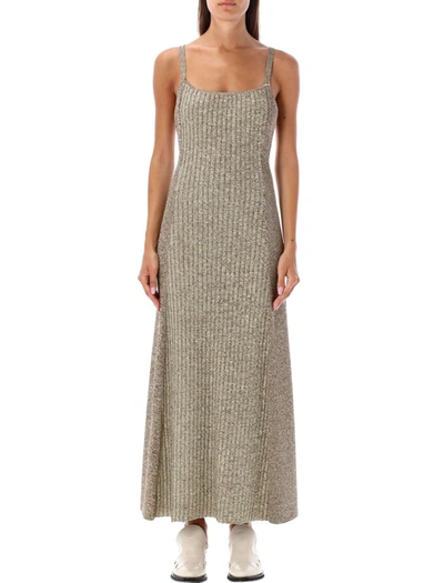 Ganni Ribbed-knit Midi Dress In Gold