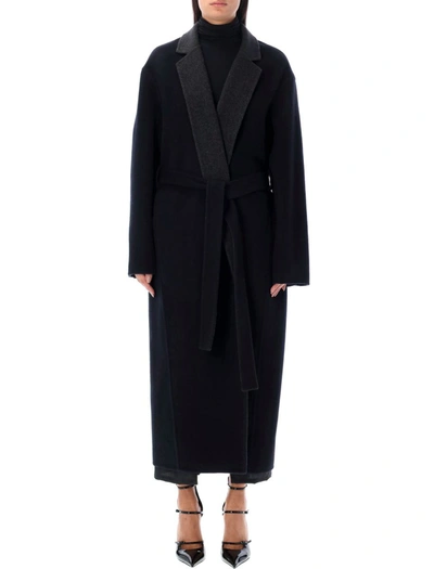 Givenchy Long Wool And Cachemire Coat In Black/grey