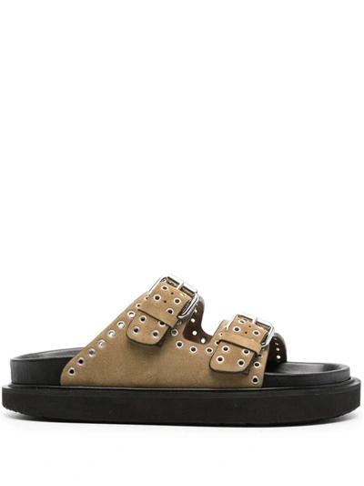 Isabel Marant Lennyo Eyelet-detailing Slip-on Sandals In Beige