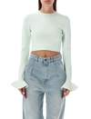 Jw Anderson J.w. Anderson Cropped Ruffled Sleeve Jumper In Mint