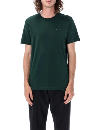 Marni Logo-embroidered Cotton T-shirt In Green