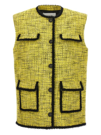 Msgm Tweed Vest Gilet Yellow In Amarillo