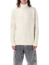 Oamc Soft Wool Turtleneck Sweater With Ribbed Details In Natural