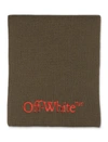 Off-white Virgin Wool Scarf With Embroidered Logo In Army Green