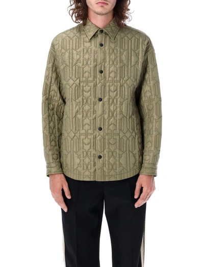Palm Angels All Monogram Quiltedover Shirt In Military