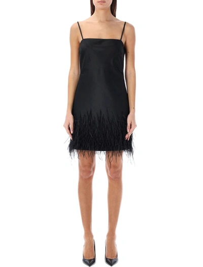 Polo Ralph Lauren Women's Feather-trim Satin Mini Dress In Black