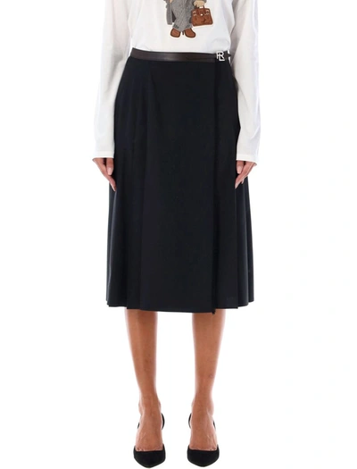 Ralph Lauren Belted Pleated Skirt In Black  