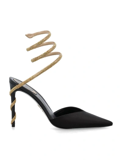 René Caovilla Velvet Slingback Pumps 105 In Black/gold
