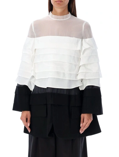 Sacai Mini Dress Popeline And Wool In Black/off White