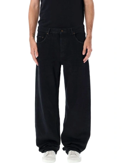 Saint Laurent Long Extreme Baggy Jeans In Carbon Black