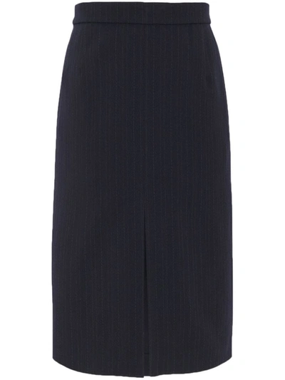 Saint Laurent Midi Wool Skirt In Noir Argent