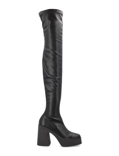 Stella Mccartney Chunky Faux-leather Heeled Over-the-knee Boots In Black