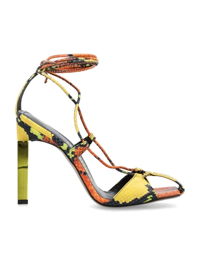 Attico Adele Sandals In Python Printed Leather In Orange/black/yellow/green