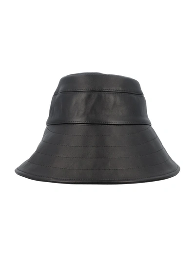 Attico The  Leather Bucket Hat In Black