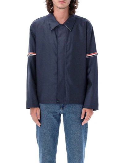 Thom Browne Relaxed Zip Front Jacket In Deep Blue