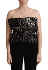 Aniye By Black Sequined Polyester Strapless Cocktail Blouse Top In Black
