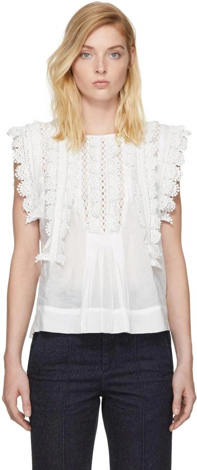 Isabel Marant Nandy Sleeveless Lace-trimmed Embroidered Lawn Top In White