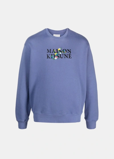 Maison Kitsuné Cotton Sweatshirt With Logo And Embroidery In Purple