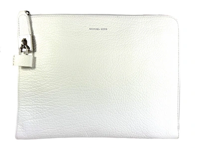 Michael Kors Rompton Genuine Leather Portfolio Clutch Ipad Case In White