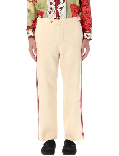 Bode Beaded Stria Trousers In Red Cream