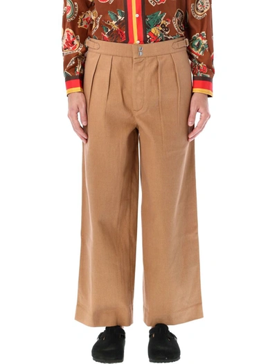 Bode Wide Leg Snap Trousers In Taupe