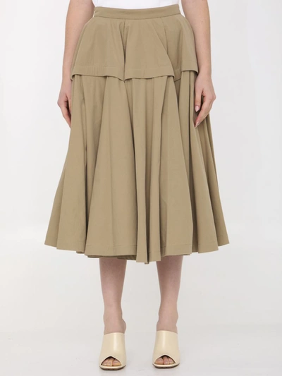 Bottega Veneta Layered Pleated Cotton-poplin Midi Skirt In Nude & Neutrals