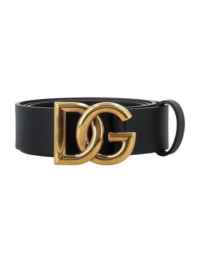 Dolce & Gabbana Luxurious Calfskin Belt With Gold-plated Dg Logo Buckle For Men In Black