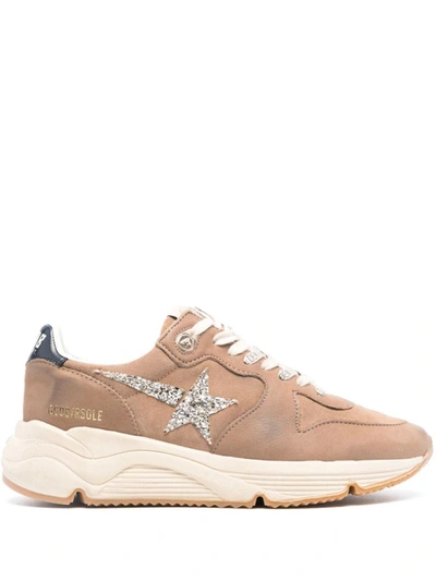 Golden Goose Running Sole Suede Upper Leather Toe And Spur Glitter Star Leather Heel In Silver