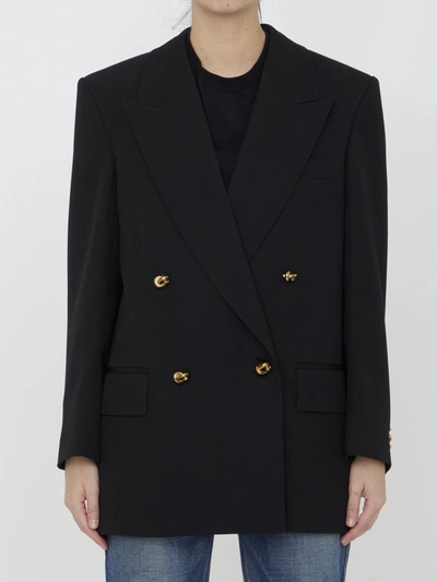 Bottega Veneta Knot Double-breasted Oversized Blazer Jacket In Black