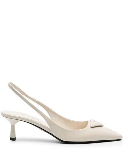Prada Women's Patent Leather Slingback Pumps In White