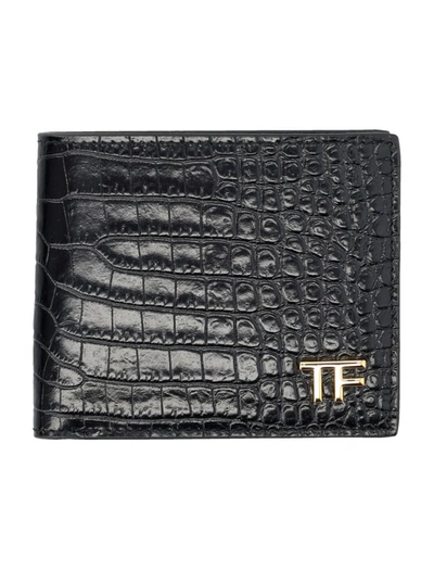 Tom Ford Glossy Printed Croc Classic Bifold Wallet By  In Black