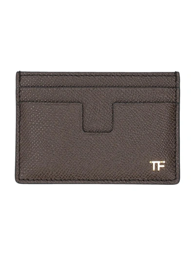 Tom Ford Small Grain Leather Cardholder In Chocolate