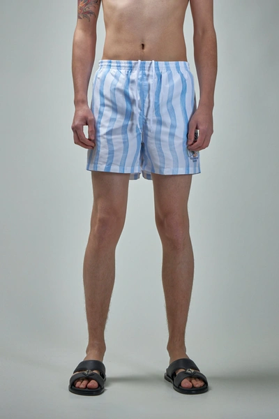 Casablanca Printed Swimshorts In Blue Wave Stripe