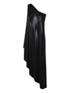 Norma Kamali One Shoulder Diagonal Tunic In Metallic Black In Black