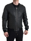 DOLCE & GABBANA BLACK LEATHER FULL ZIP BOMBER COAT JACKET