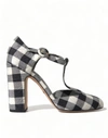 DOLCE & GABBANA BLACK WHITE GINGHAM BROCADE MARY JANES SHOES