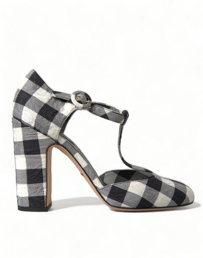 Dolce & Gabbana Black White Gingham Brocade Mary Janes Shoes In Multi