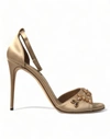 Dolce & Gabbana Gold Satin Ankle Strap Crystal Sandals Shoes