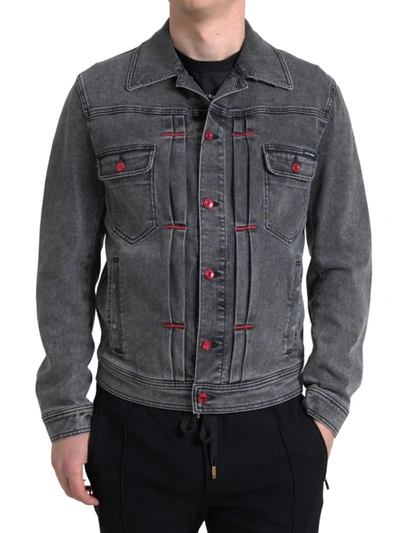 DOLCE & GABBANA GRAY WASHED COTTON STRETCH DENIM MEN JACKET